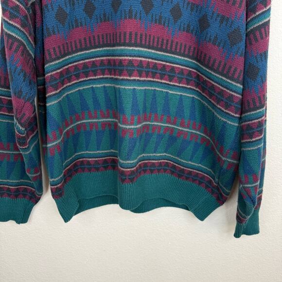 VTG LOBO By Pendleton Men’s Sz L Aztec Pattern Cotton Style 80s Made USA Sweater - Picture 5 of 14